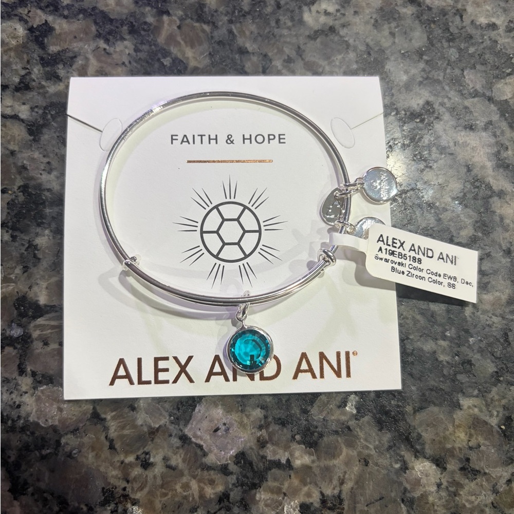 Alex and Ani Silver Bangle with Teal Blue Charm